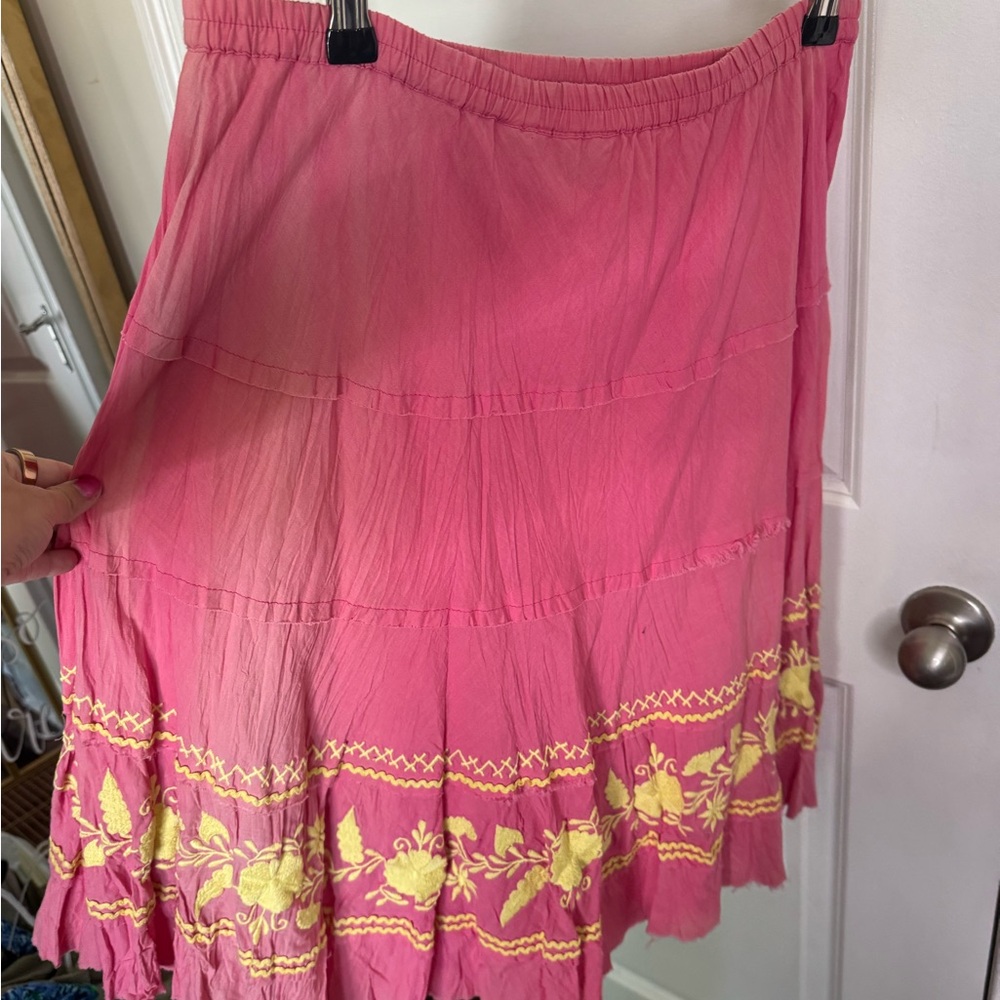 Double D Ranch Boho Embroidered Tiered Pink Skirt